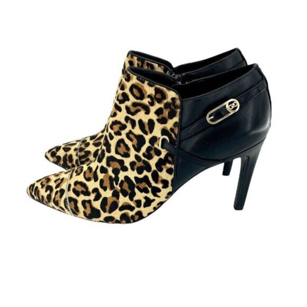 Cole Haan Jasmine Leopard Print Booties Black Leather Calfhair SZ 8 New